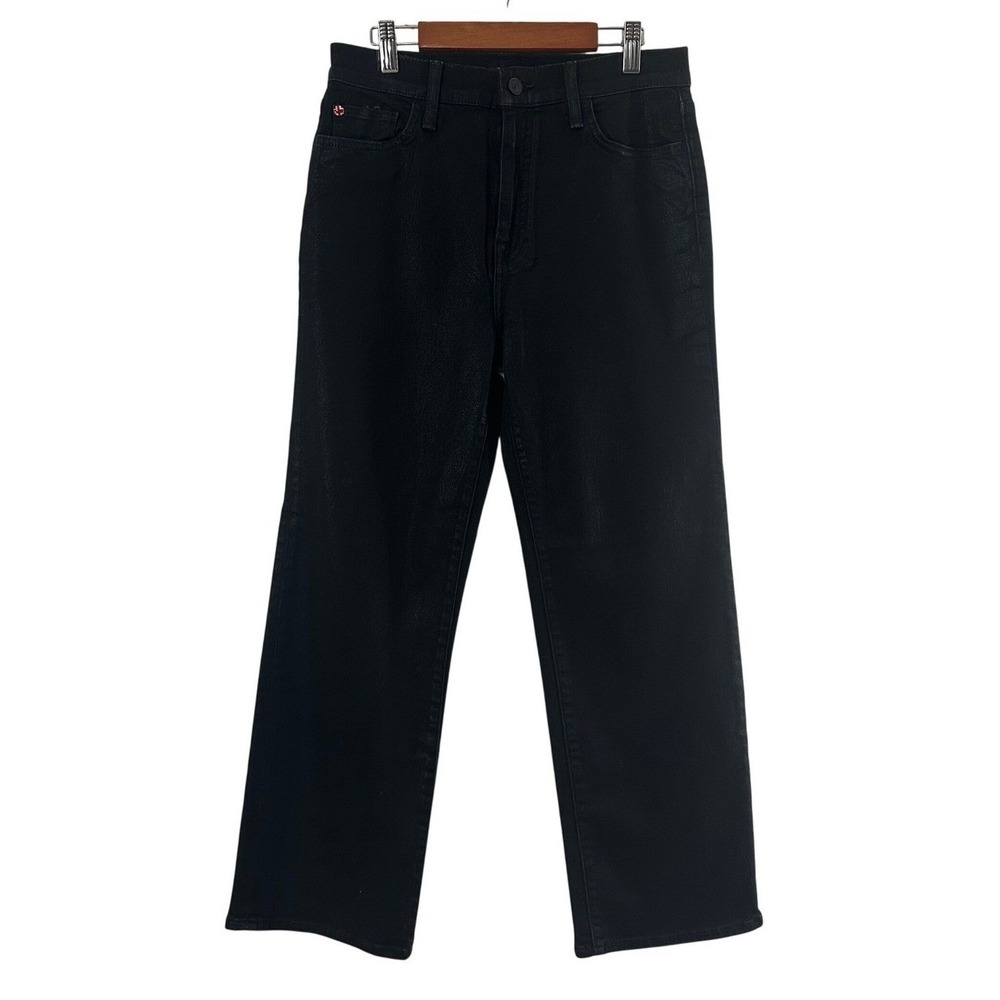 Hudson Noa High Rise Straight Crop Jeans Stellar Coated Black Size 28 NWOT
